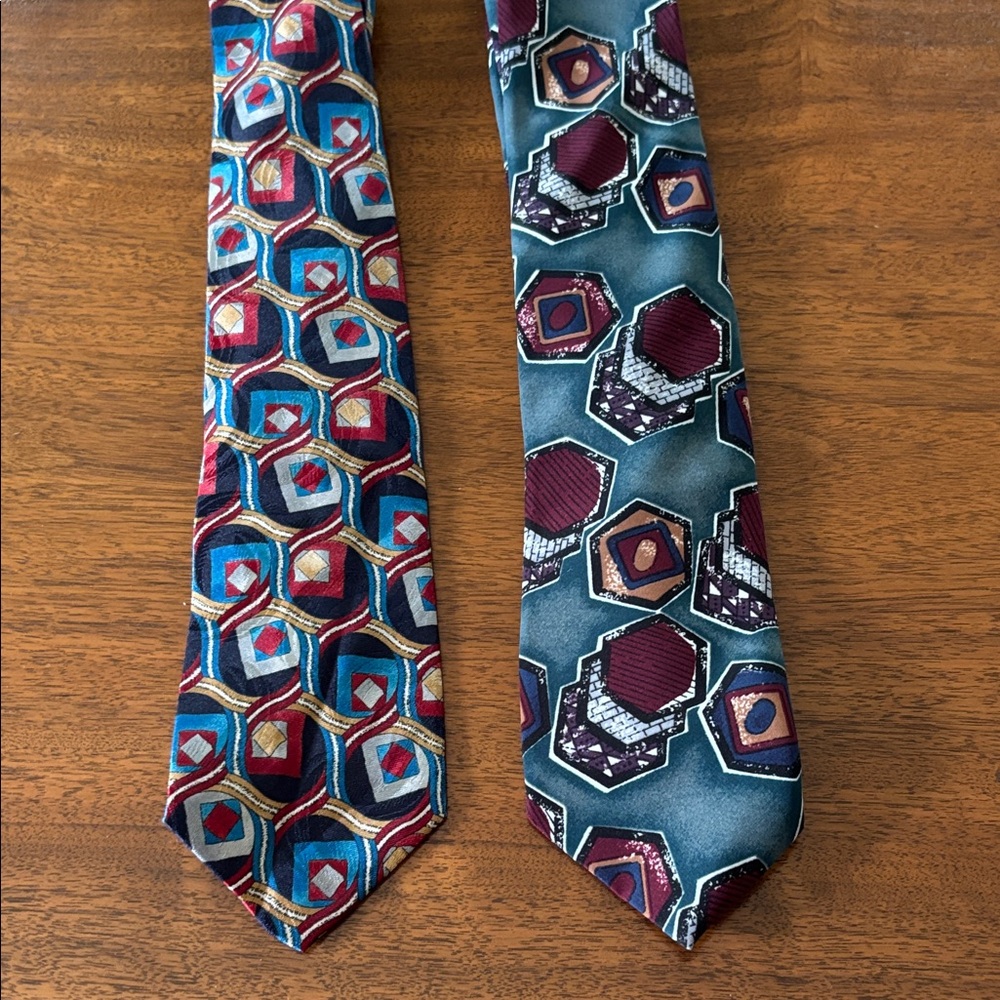 Boys Geometric Print Tie in Blue & Burgundy - Unbranded